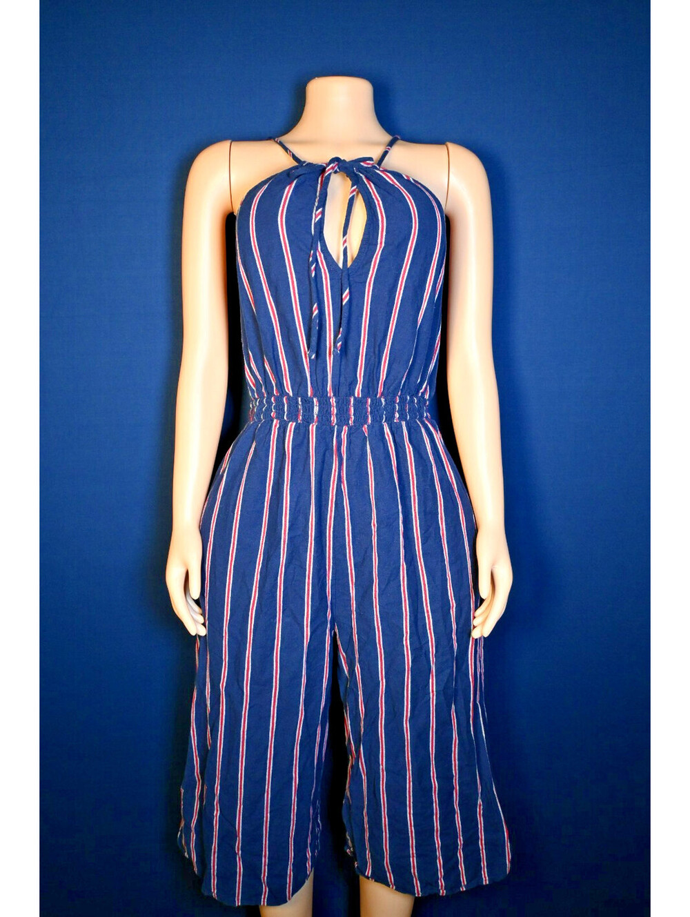 Universal Thread Striped Jumsiut Women's Large Blue Red White Halter Neck Wide